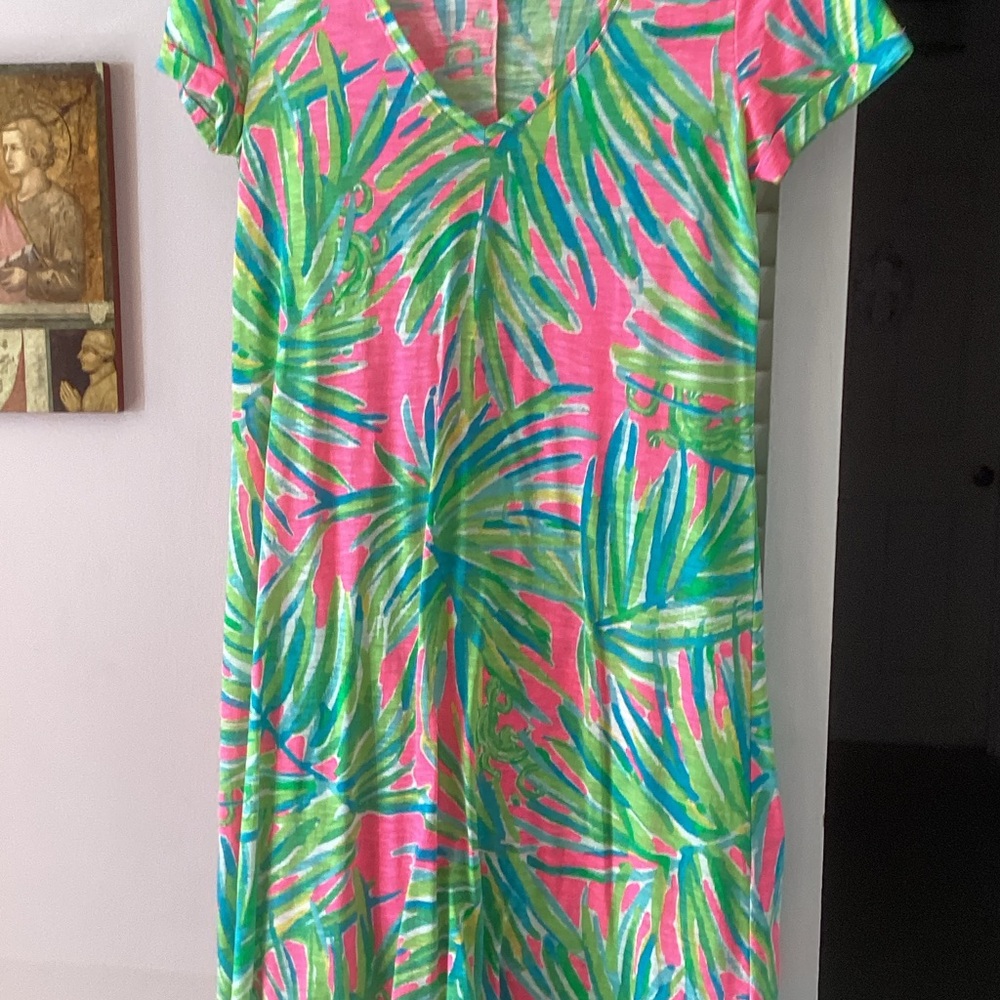 Lilly Pulitzer Pink Tropical Palm Print Midi Dress
